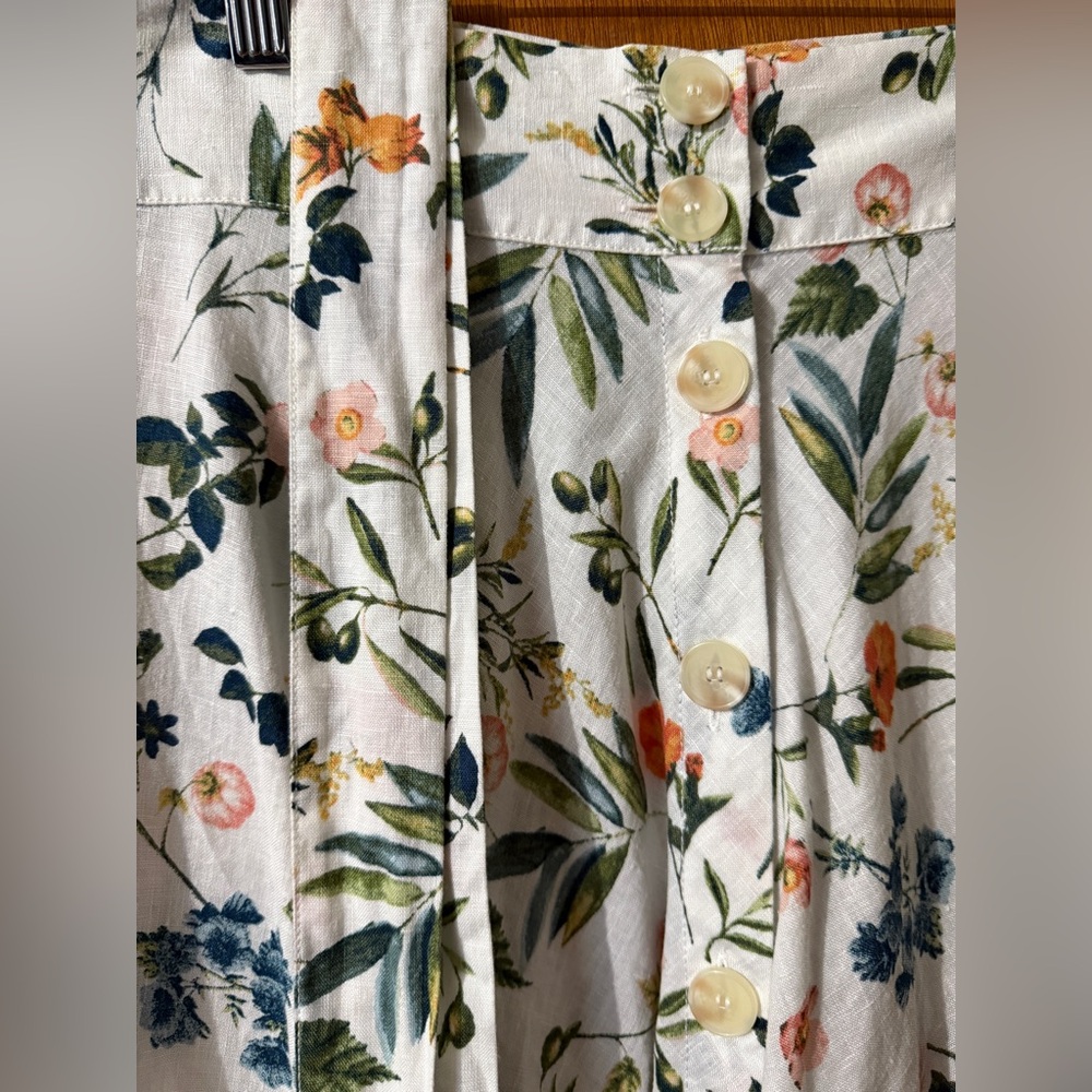 NWOT Saks Fifth Avenue Floral Linen Button Front Midi Skirt - Size Small - Picture 6 of 9